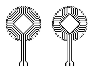 Vector logo circuit board tree shapes clipart