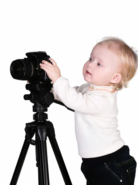 stock image A child with a camera in the studio
