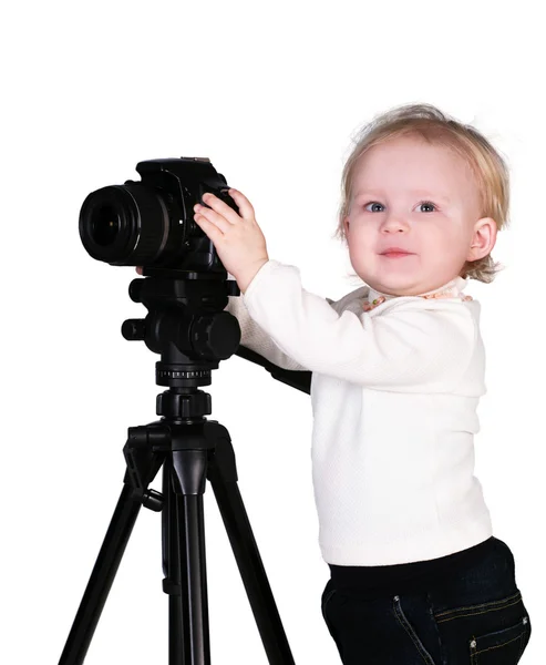 stock image A child with a camera in the studio