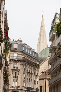 Classic street view of paris buildings clipart