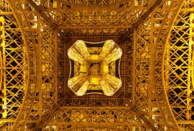 View of Eiffel tower from below at night clipart