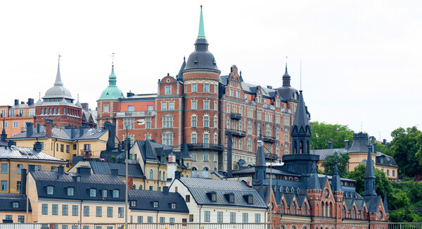 Beautiful architecture in Stockholms old town showing rooflines