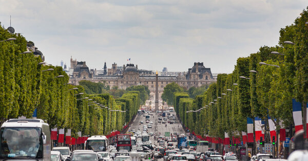 View down the Champs Elysees towards Grand palace