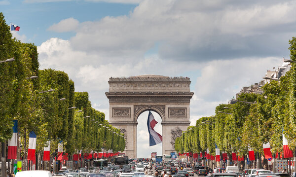 Arc de Triomphe viewed up the Champs Elysees