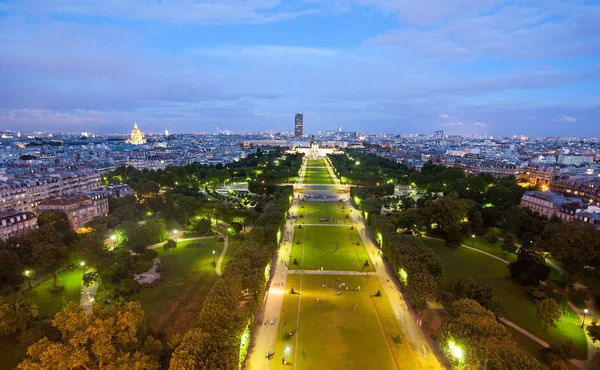 Champs de Mars from the Eiffel tower at night — Stock Photo, Image