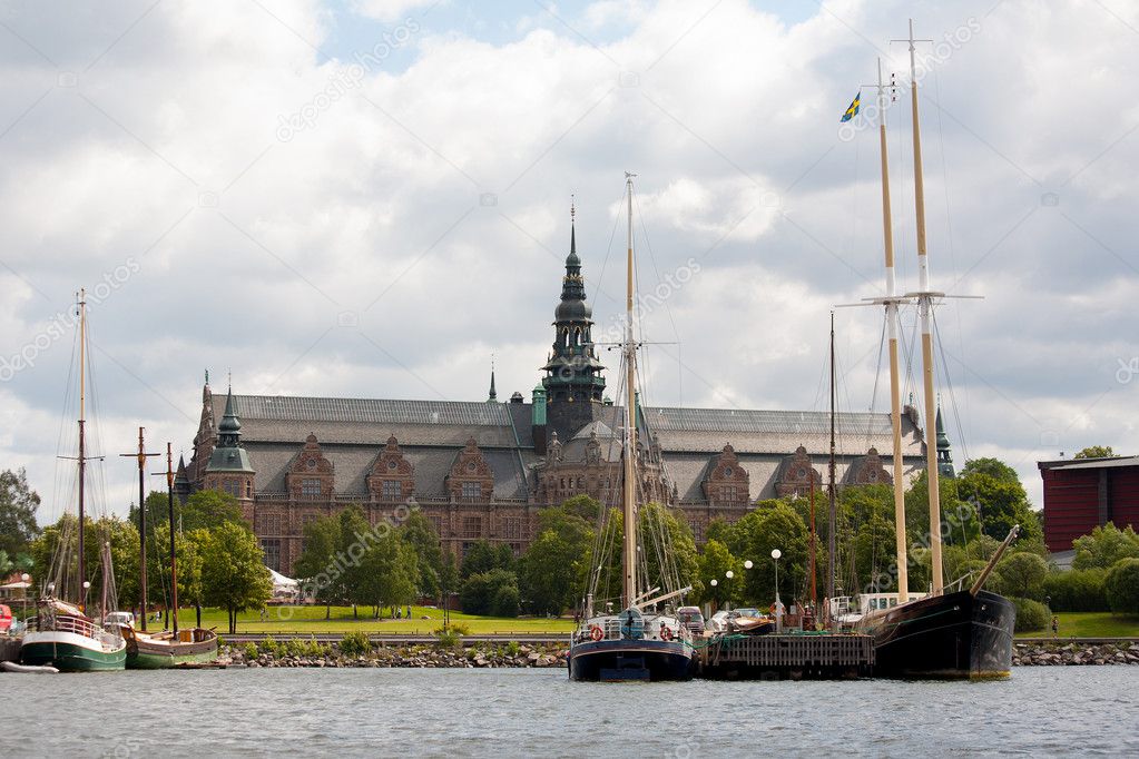 Nordic museum in Stockholm viewed from the water