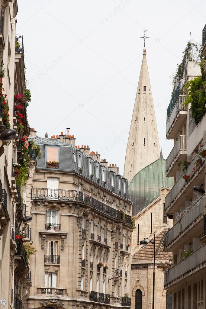 Classic street view of paris buildings