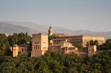 Alhambra palace detail with Alpujarra mountains clipart