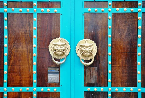 Decorated gate with a handle in the form of a lion. — Stock Photo, Image