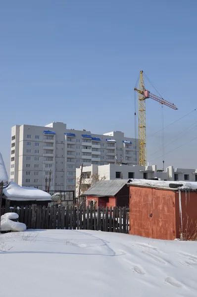 Modernization of rural to urban areas. Construction of multi-storey buildings. — Stock Photo, Image