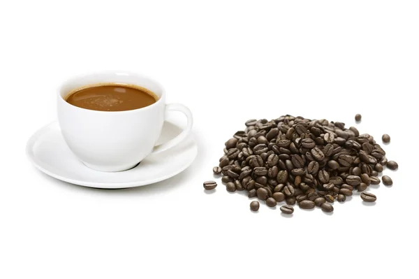 Tazas de café y granos de café — Foto de Stock