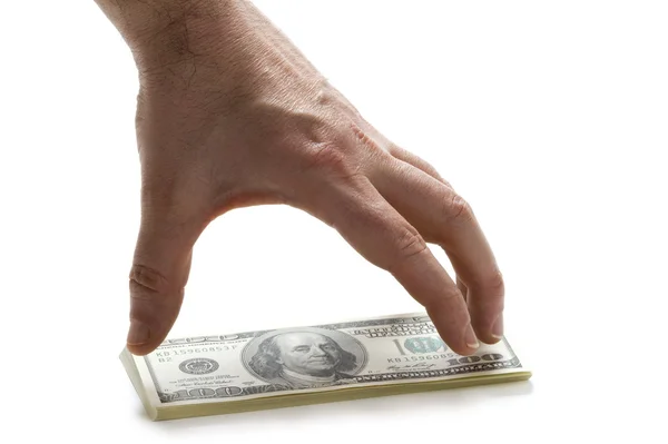 Hand met 100 dollarbiljetten — Stockfoto