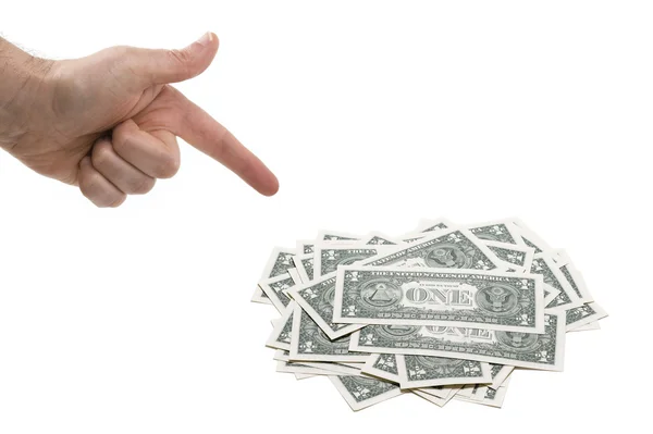 Pointing at money — Stock Photo, Image