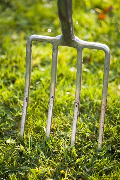 stock image Garden fork in lawn