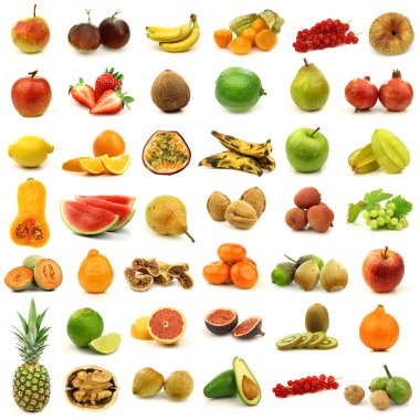 Collection of fresh and colorful fruits and nuts clipart
