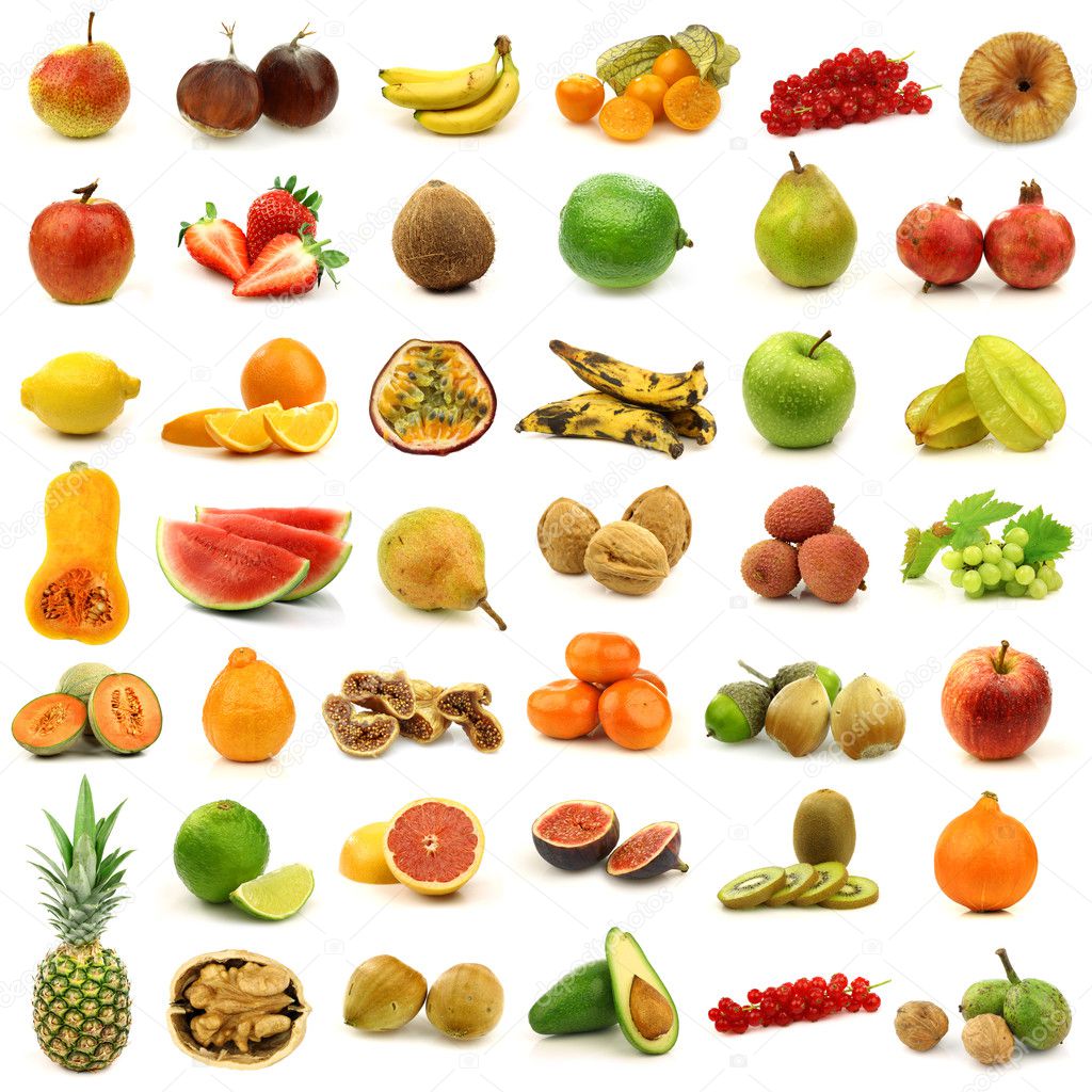 Collection of fresh and colorful fruits and nuts
