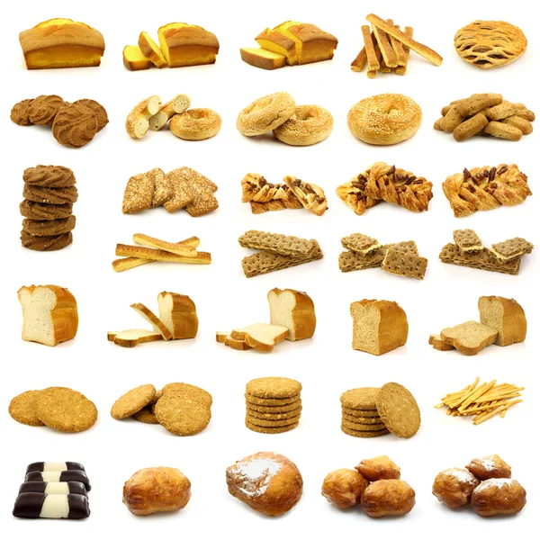 Coleção de pastelaria fina, biscoitos, bolos e pão — Fotografia de Stock