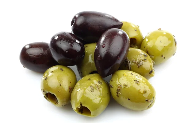 Bunch of black and seasoned green olives — Stock Photo, Image