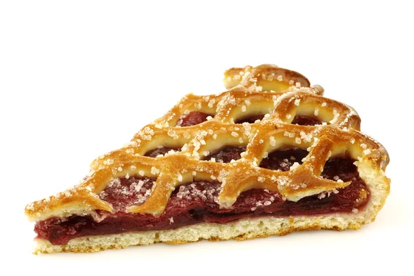 Slice of decorated cherry pie called "vlaai" in Holland — Stock Photo, Image