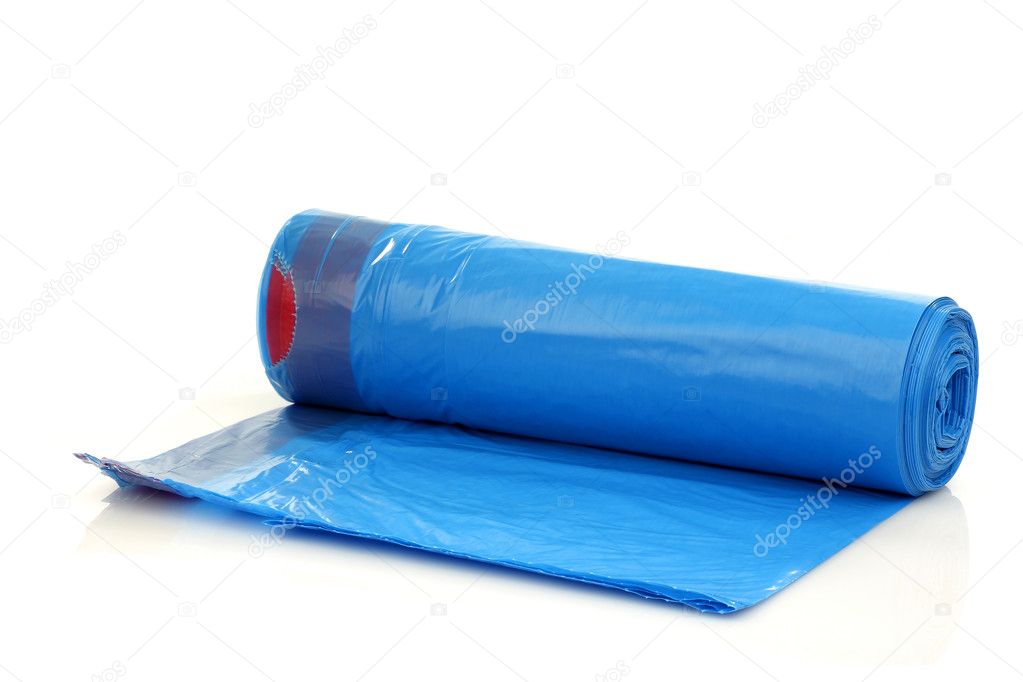 Roll of blue garbage bags