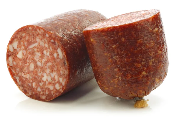 Pedaços de salsicha holandesa tradicional chamado "boerenmetworst " — Fotografia de Stock