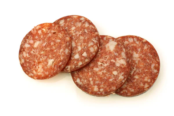 Pieces of traditional dutch sausage called "boerenmetworst" — Stock Photo, Image