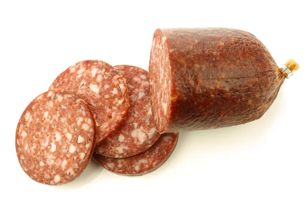 Pedaços de salsicha holandesa tradicional chamado "boerenmetworst " — Fotografia de Stock
