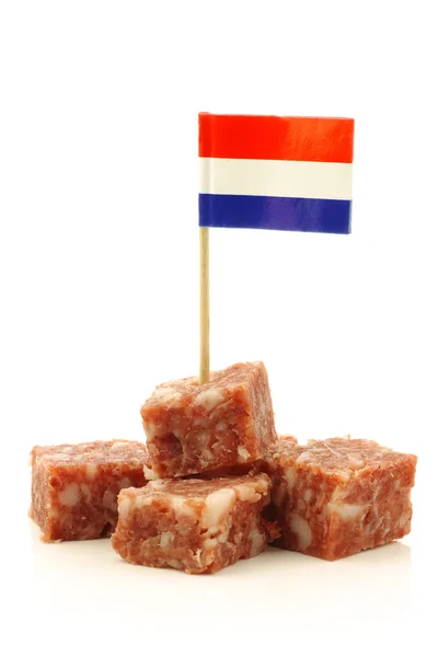 Trozos de salchicha holandesa tradicional llamada "boerenmetworst " —  Fotos de Stock