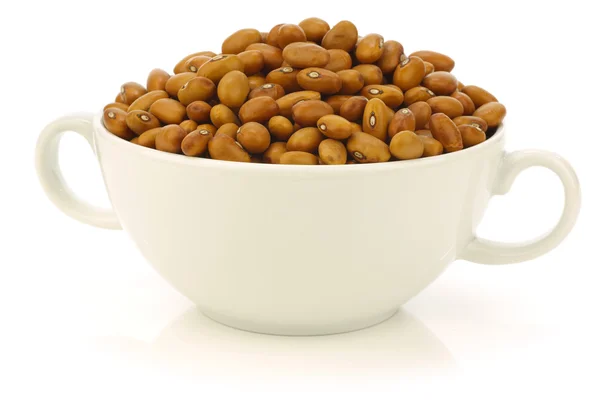 Brown beans in a white ceramic bowl — Stock Photo, Image