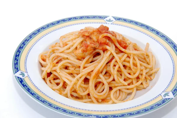 Паста-тарелка с соусом для спагетти — стоковое фото