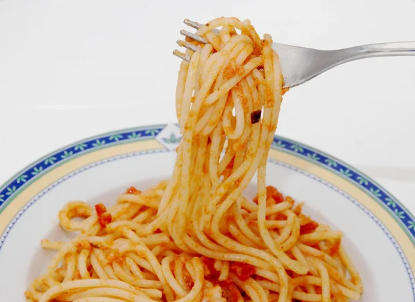Pastaplade med spaghetti sauce - Stock-foto