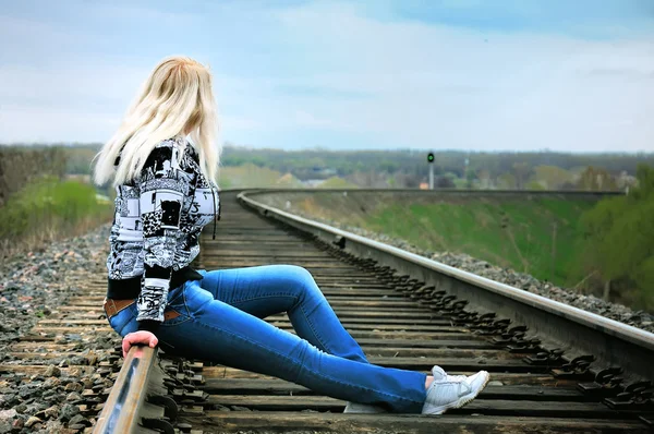 stock image The girl on rails