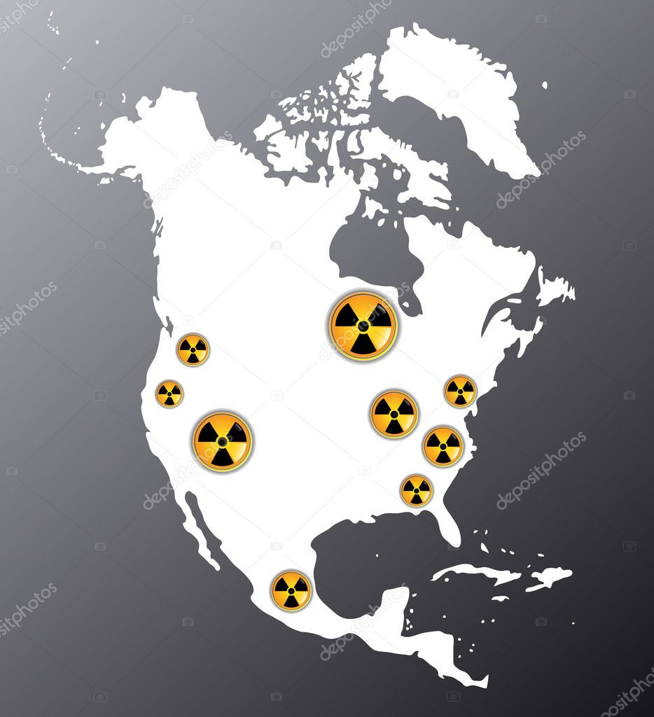 North America with the signs of radiation