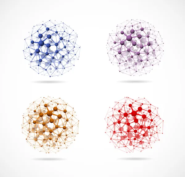 Four molecular spheres — Stock Vector