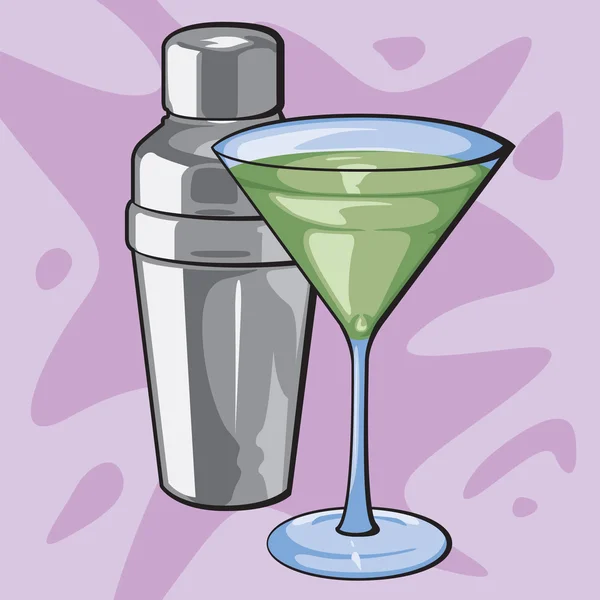 Martini Glass and Shaker — Stock Vector