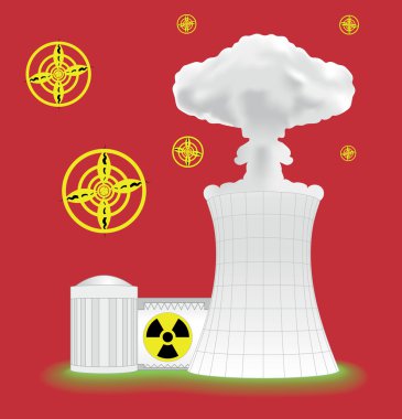 Nuclear plant with mushroom cloud clipart