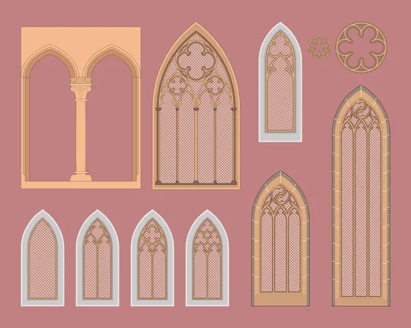 Orta Avrupa Gotik windows — Stok Vektör