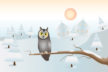 A sitting owl: Christmas card clipart