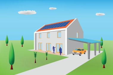 Passive house with photovoltaic panels clipart