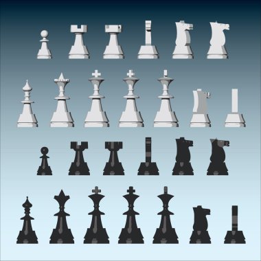 Vector chess pieces from different views clipart