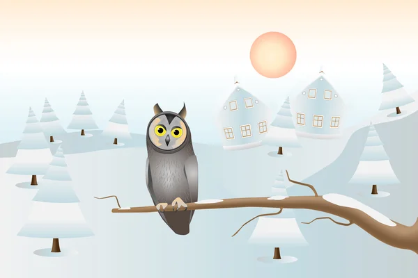 A sitting owl: Christmas card — Stock Vector