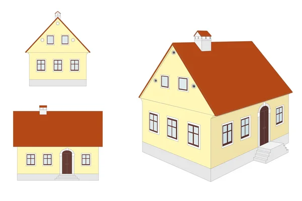 Europejskich tradycyjnych wiejski dom: różne widoki — Wektor stockowy