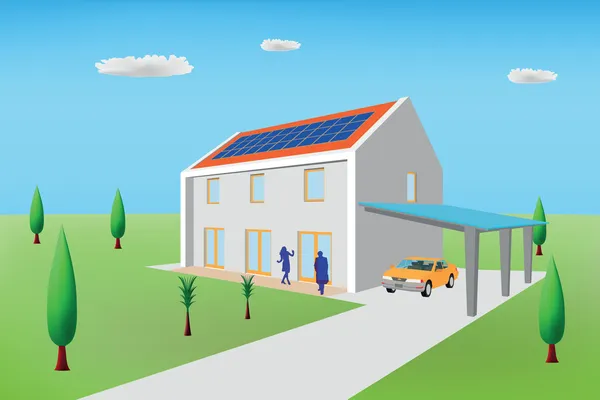 Pasivní dům s fotovoltaickými panely — Stockový vektor