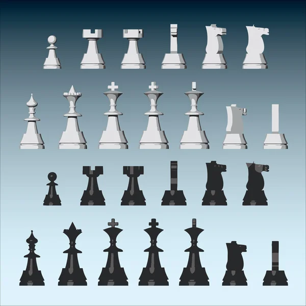 Pièces d'échecs vectorielles de vues différentes — Image vectorielle