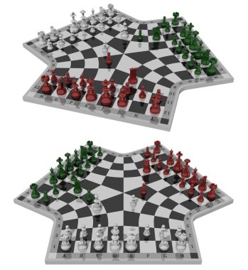 Three-handed chess, two views clipart