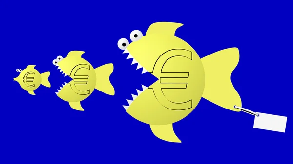 Fisch fressen Fisch: Euro fressen Euro — Stockfoto