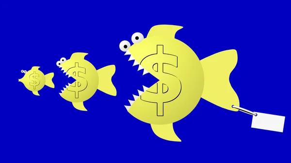 Рыба ест рыбу: доллар ест доллар — стоковое фото