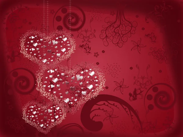 Valentine's card with three decorative hearts — Stock Photo, Image