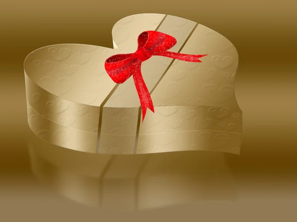 Caja de corazón de oro con cinta roja — Foto de Stock
