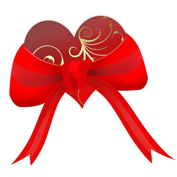 Dekorativa röda hjärtat i röda band — Stockfoto